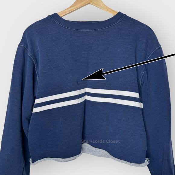 John Galt Brandy Melville Cropped Striped Sweatshirt | Navy Preppy Y2K Top - Picture 3 of 6